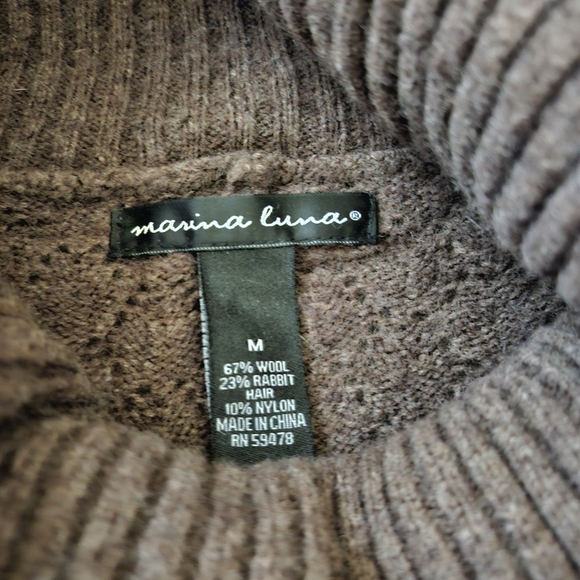 Marina Luna WOOL rabbit Hair Women's Knit Intarsia TURTLENECK Sweater Sz M brown - Picture 3 of 12